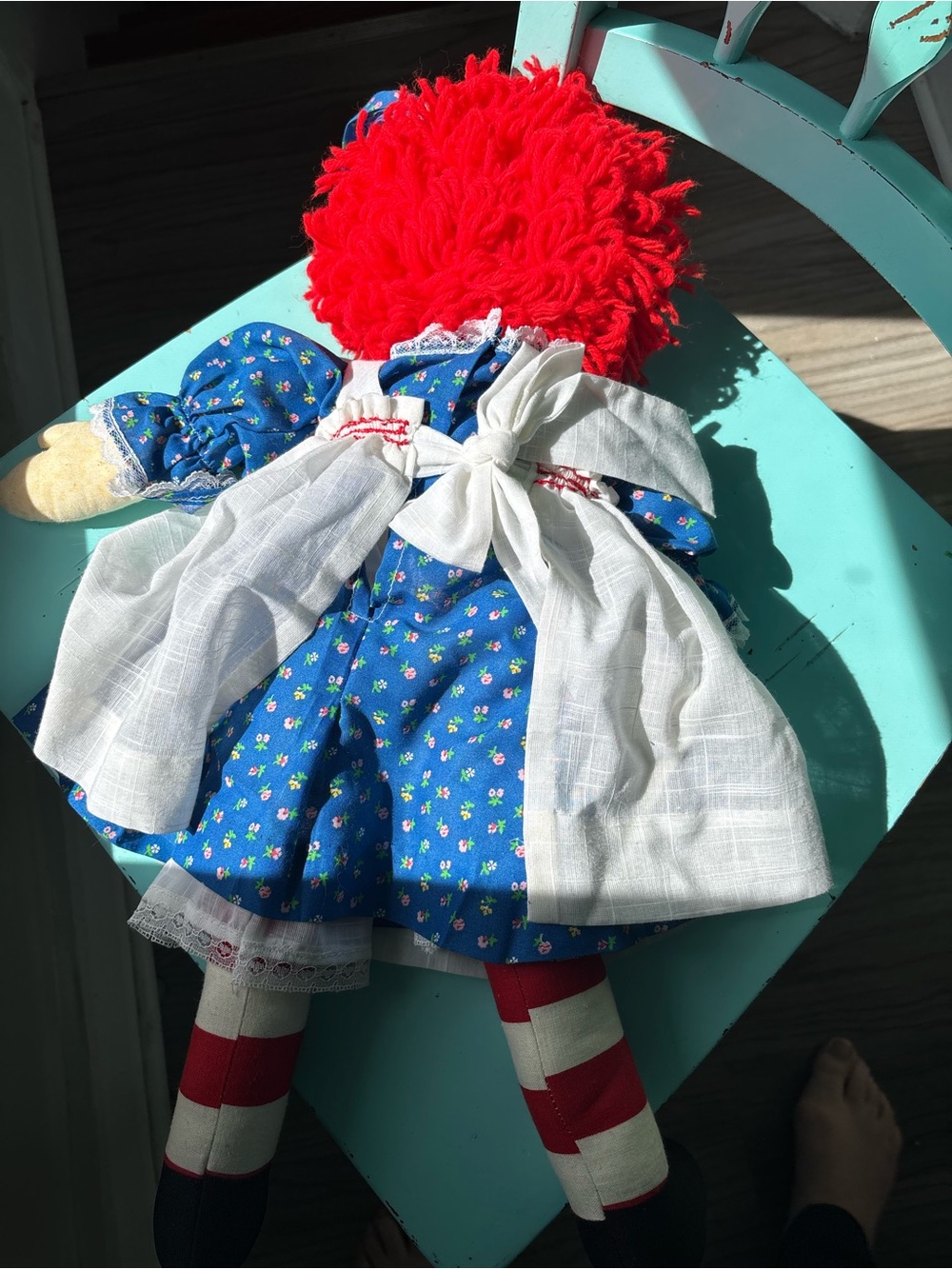 Classic Handmade Raggidy Ann Doll Plush Toy in Red Hair and Blue Dress - Picture 8 of 10